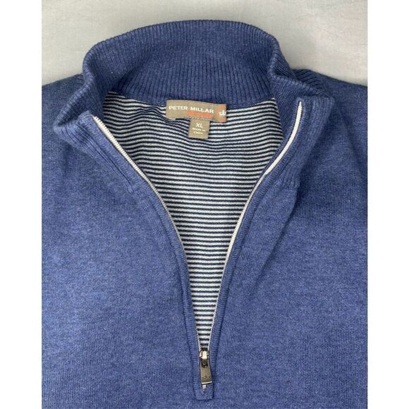 Peter Millar Sweater Men XL Blue 1/4 Zip Cotton Poly Pullover Mock Neck - Picture 1 of 10